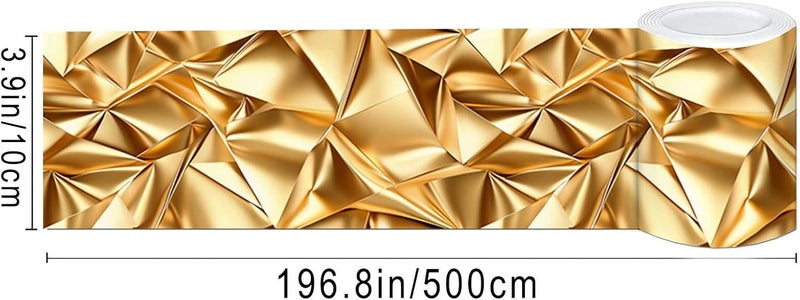 IVN Wallpaper Border Peel and Stick Decorative Wall Trim Self Adhesive Gold Texture Design Wallpaper for Bathroom Laundry Room Pool Area Mirror Frame Shelf Wall Edge 4x196 Inch - Image 3